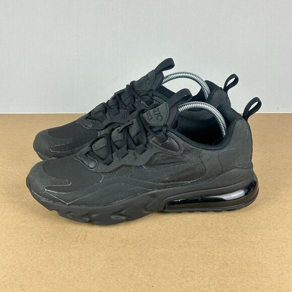 Nike Air Max 270 React Triple Black Athletic Shoes Youth 5Y Womens 6.5 Low Top - Picture 1 of 9